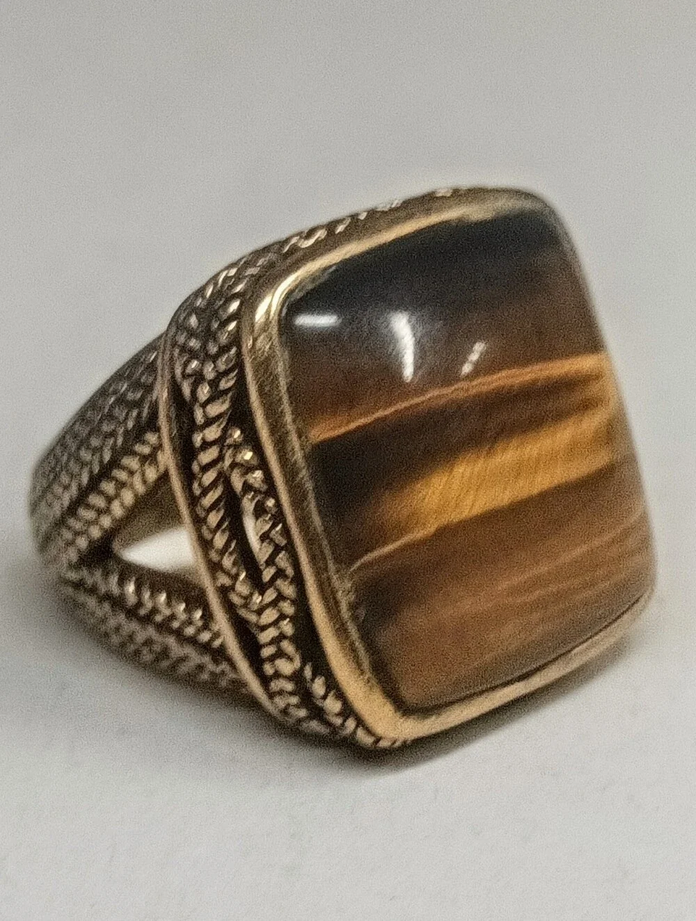 Vintage BARSE Thailand Tiger's Eye Golden Bronze Statement Ring Size 10